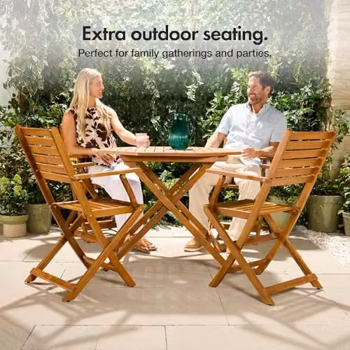 VonHaus Cannes Set of 2 Folding Acacia Wood Garden Chairs in Brown with Armrests – 4