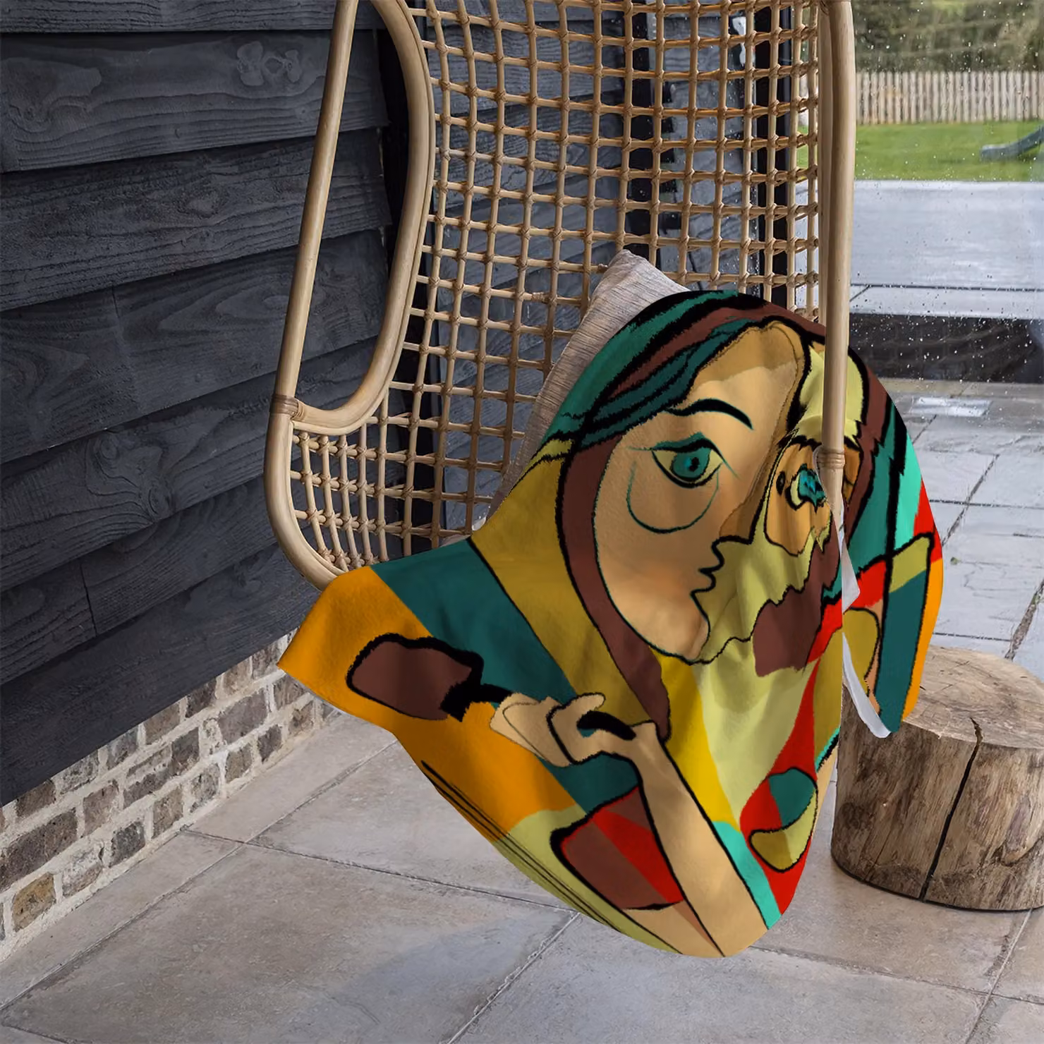 Benjamin Tate Design Woman With Chocolate In Hand Fleece Blanket in Green, Beige and Multicolour, W/D/H: 120 x 150 cm – 3