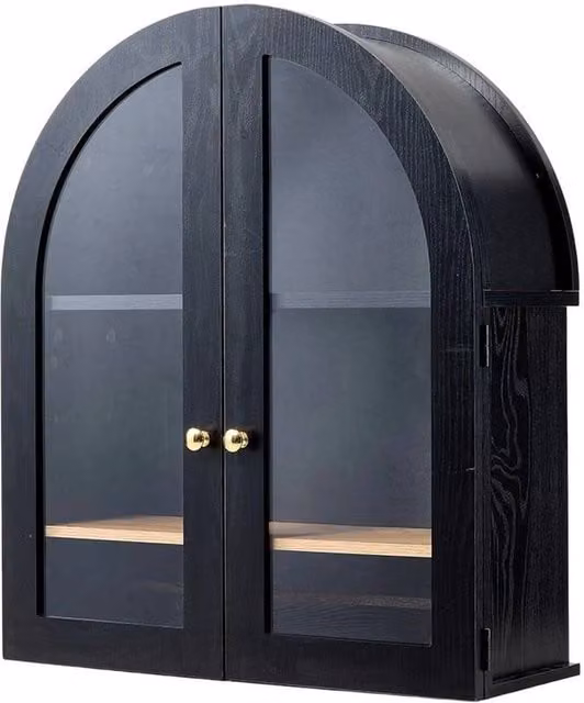 EONLION Modern Arched Wall Mounted Storage Cupboard with Glass Doors in Black and Gold, Width: 100 cm – 1