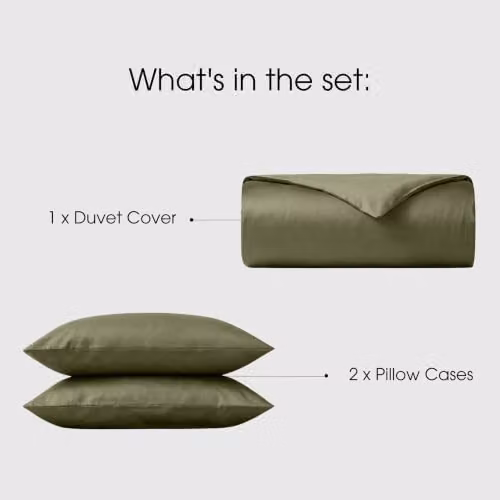 Bedable Super King 100% Cotton Sateen Duvet Cover Set in Green, 460 Thread Count – 2