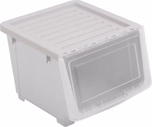 Garden Sanctuary Stackable Plastic Storage Box with Lid and Wheels in Grey and Transparent
