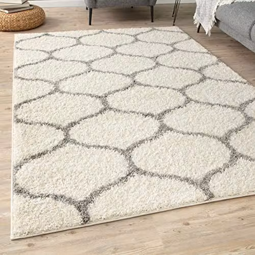 THE RUGS Moroccan Shaggy Area Rug, Grey and White, W/D/H: 80 x 300 x 3 cm