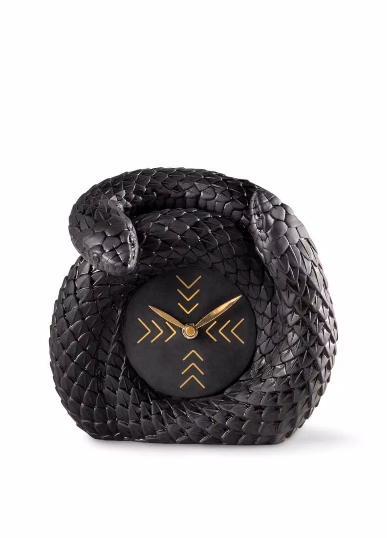 Lladró Snakes Analog Tabletop Clock in Black Porcelain and Ceramic
