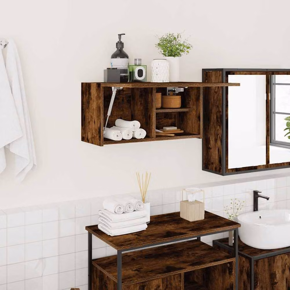 Berkfield Home Smoked Oak Bathroom Wall Cabinet, Brown, W: 60 cm, D: 25 cm, H: 30 cm – 2