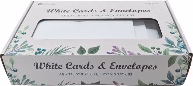 Art Studio Pack of 100 White Paper Cards and Envelopes for Adults