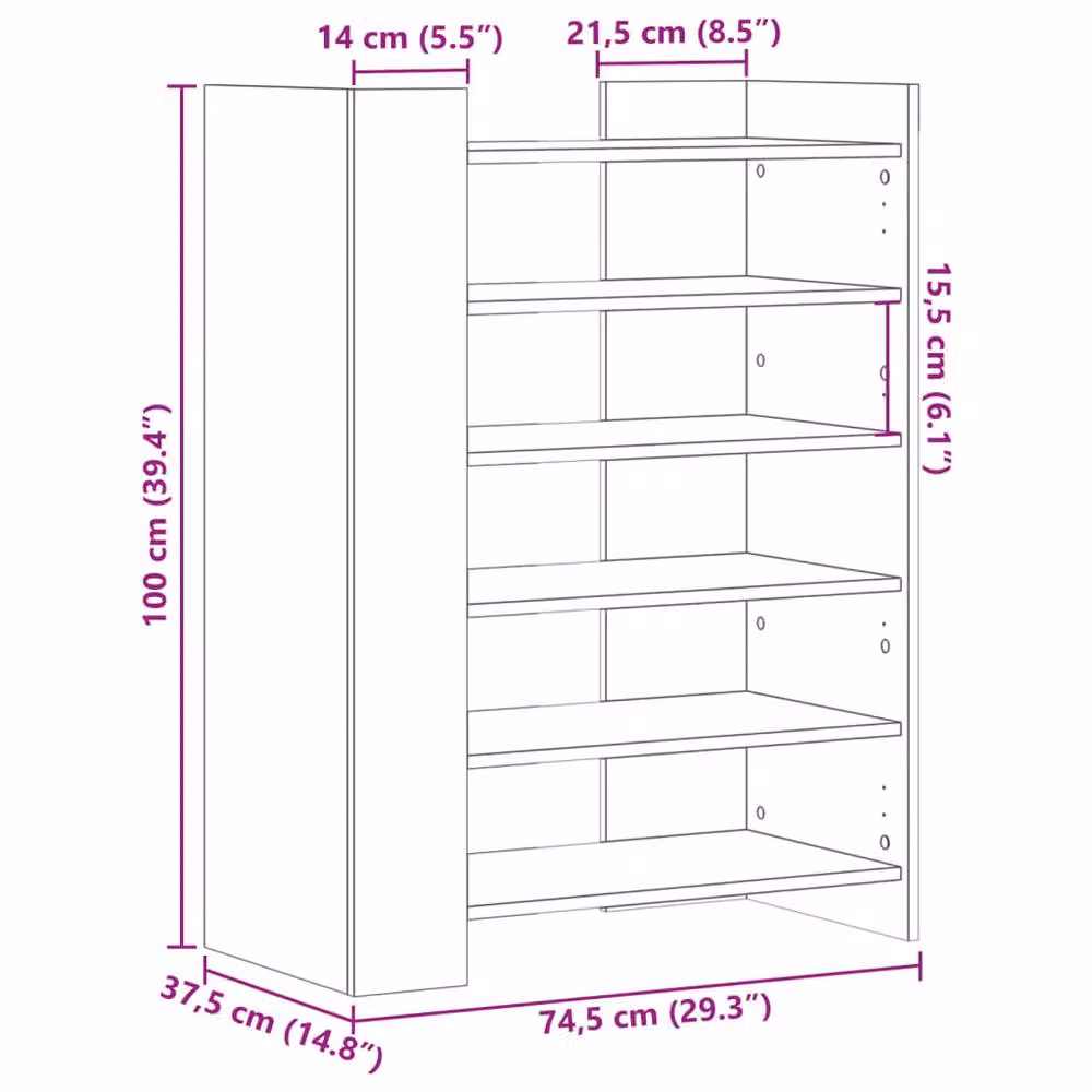 Berkfield Home Modern Brown Oak Shoe Cabinet W/D/H: 74.5 x 37.5 x 100 cm – 6