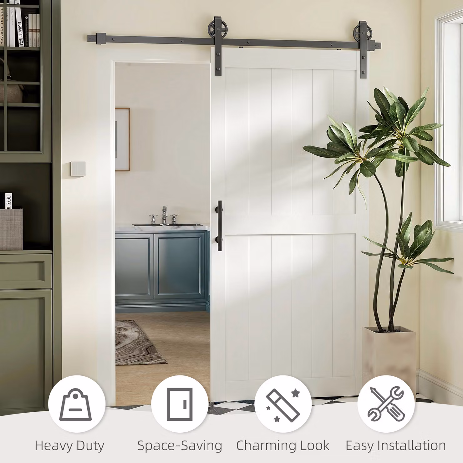 HOMCOM White Sliding Barn Door Kit with Track and Hardware, Height: 213.4 cm – 3
