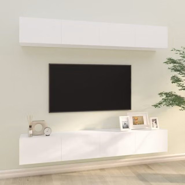 Berkfield Home Set of 4 White Wall Mounted TV Cabinets, W/D/H: 100 x 30 x 30 cm – 1