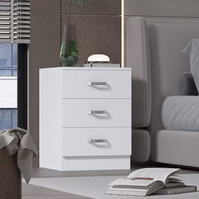 FWStyle Modern 3 Drawer Chest of Drawers with Matt Finish in White
