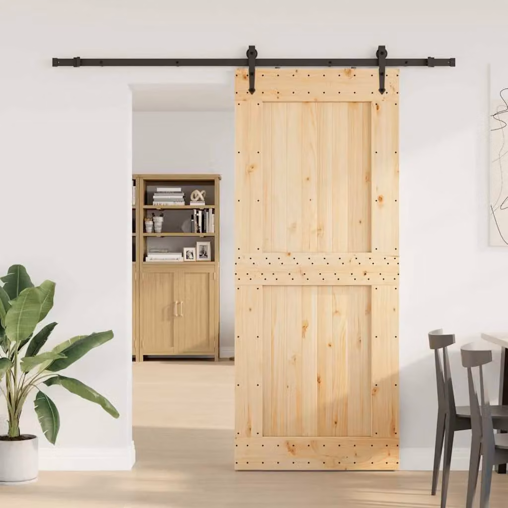 Berkfield Home Modern Sliding Wood Door with Hardware Set in Brown, W: 95 cm, H: 210 cm – 1