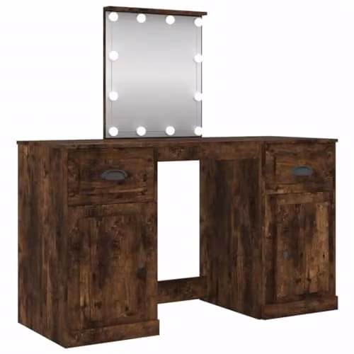 vidaXL Dressing Table with LED in Brown Oak, W/D/H: 130 x 50 x 132.5 cm – 1
