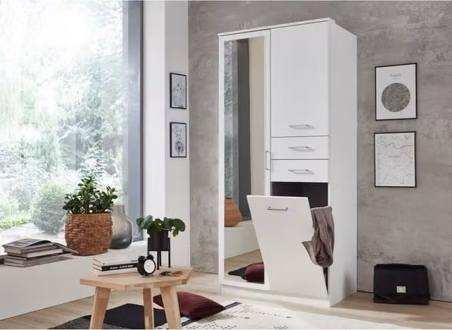 Frankfurt 2 Door Wardrobe in White with Mirror and Internal Shelving