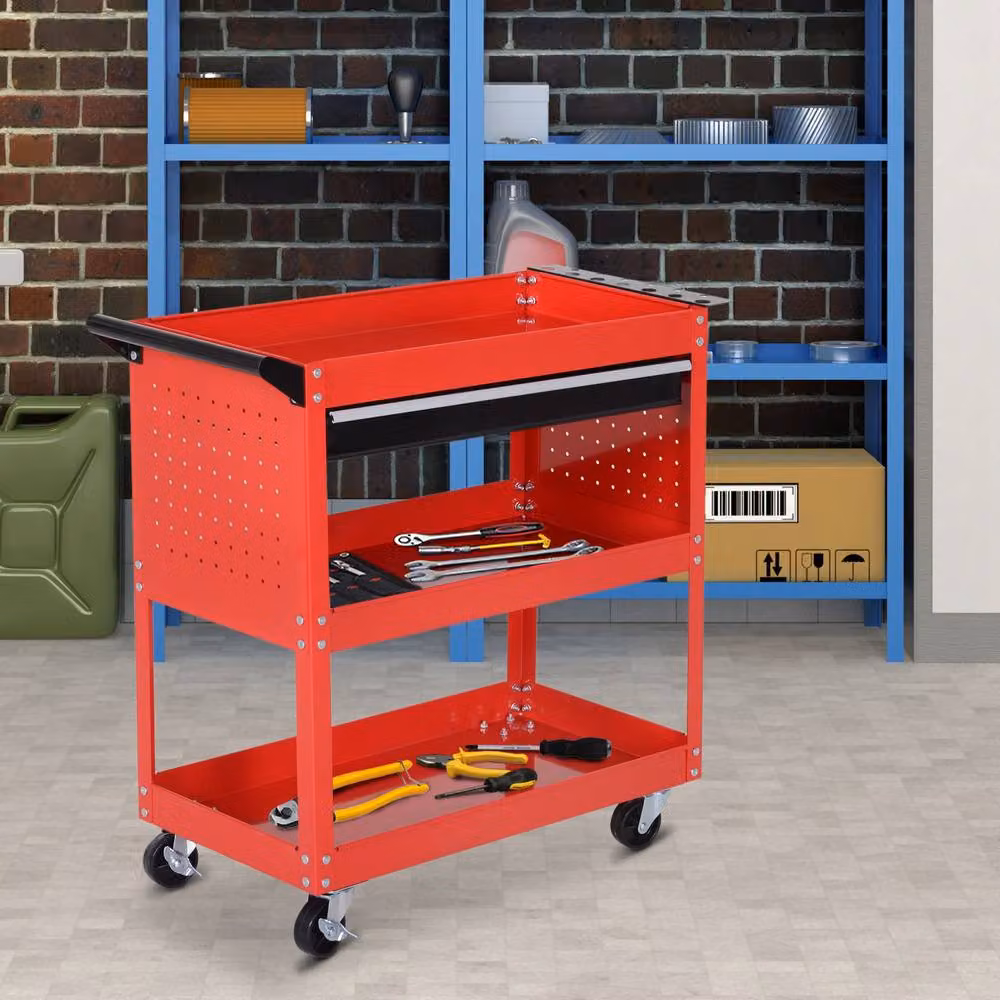 STILVORA Metal Tool Trolley Storage Unit with Wheels in Red – 2