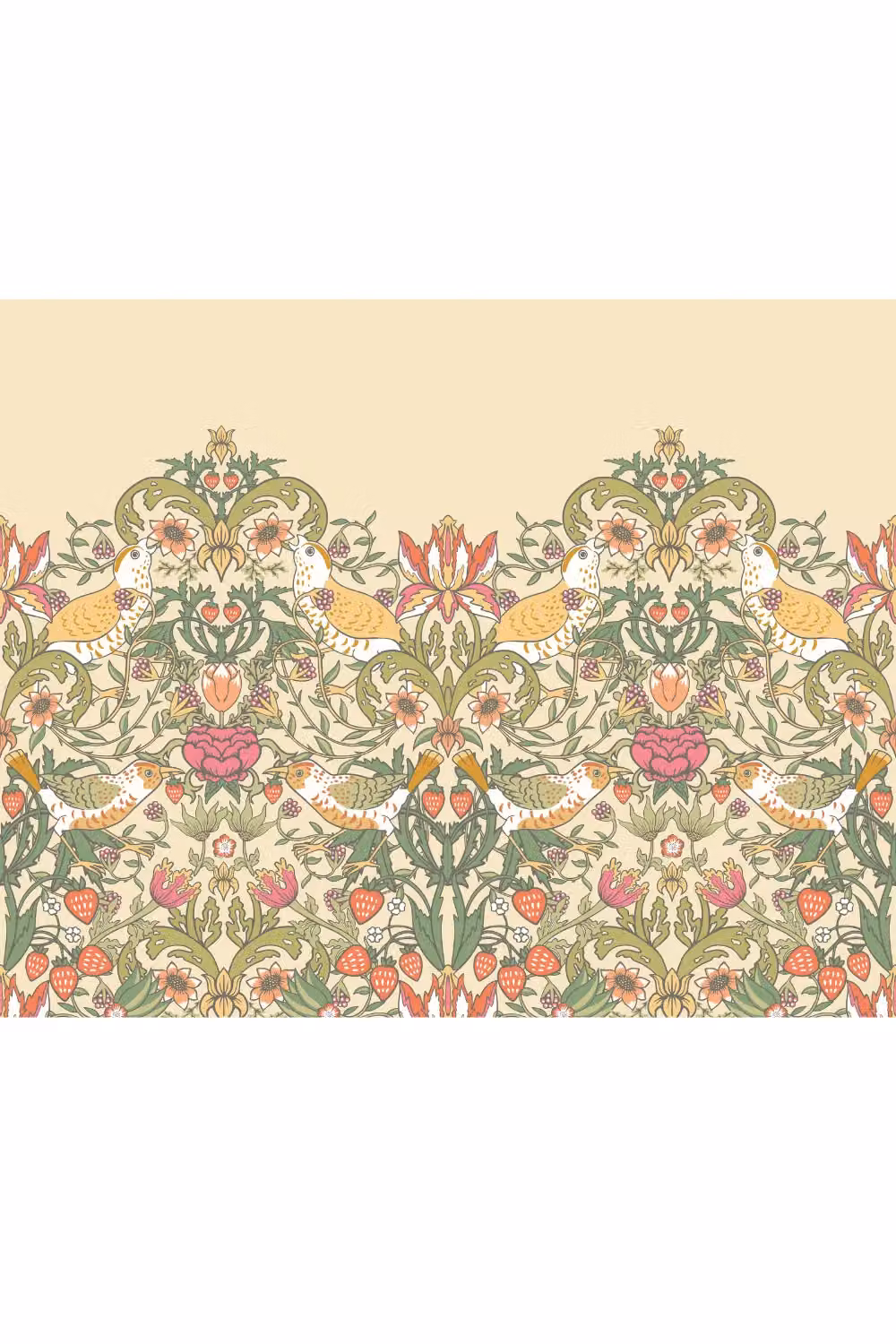 Origin Murals Birds, Fruit & Foliage Floral Wall Mural in Gold, W: 350 cm, H: 280 cm – 2