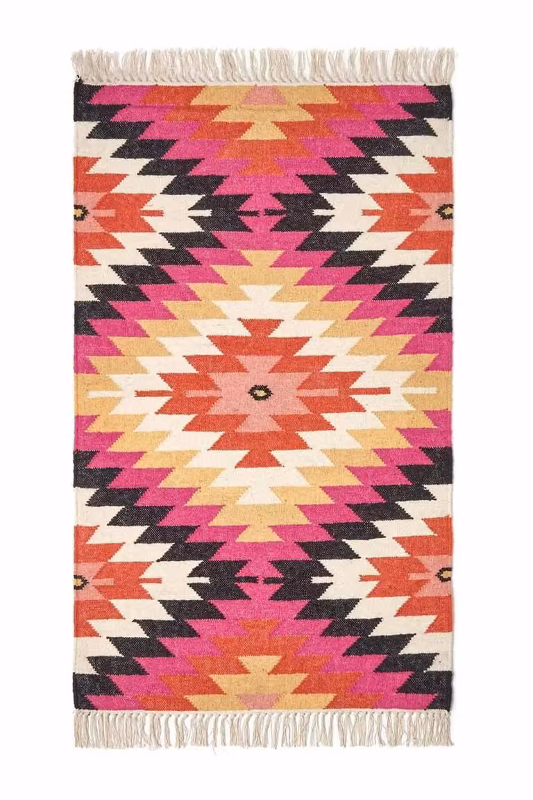 Homescapes Jakarta Handwoven Geometric Pattern Kilim Wool and Cotton Rug, Multicolour, W: 120 cm, L: 170 cm