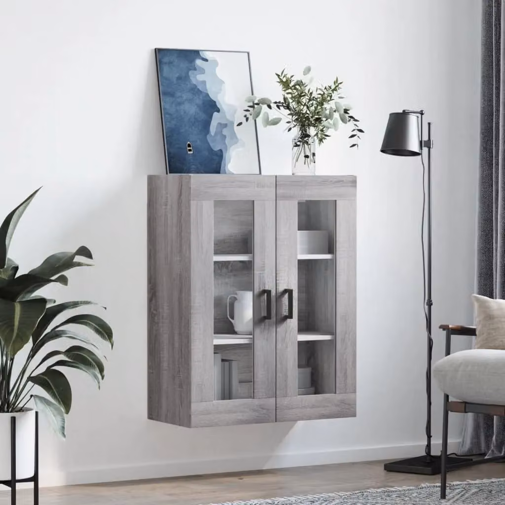 Berkfield Home Wall Mounted Cabinet in Grey with Glass Doors, W: 69.5 cm, D: 34 cm, H: 90 cm – 3