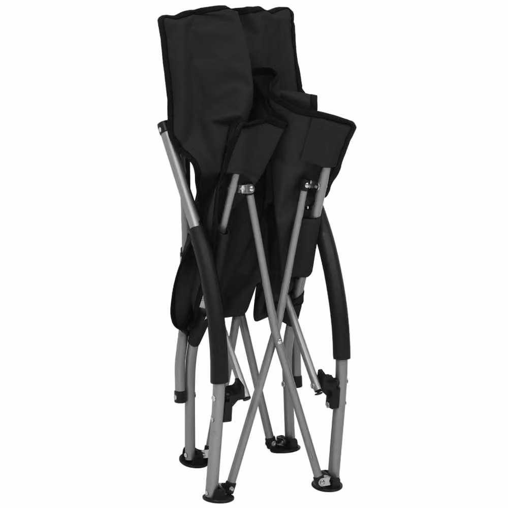 Berkfield Home Set of 2 Folding Beach Chairs in Black Fabric with Armrests – 6