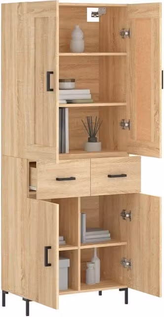 Berkfield Home Sonoma Oak Highboard in Light Tan, W/D/H: 69.5 x 34 x 180 cm