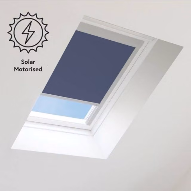 Bloc Blinds Solar Powered Thermal Insulating Blackout Blind for Velux Roof Windows, Navy in Silver, Size CK02