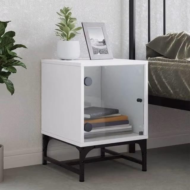 Berkfield Home Elegant Bedside Cabinet with Glass Doors, White, W: 35 cm, D: 37 cm, H: 50 cm