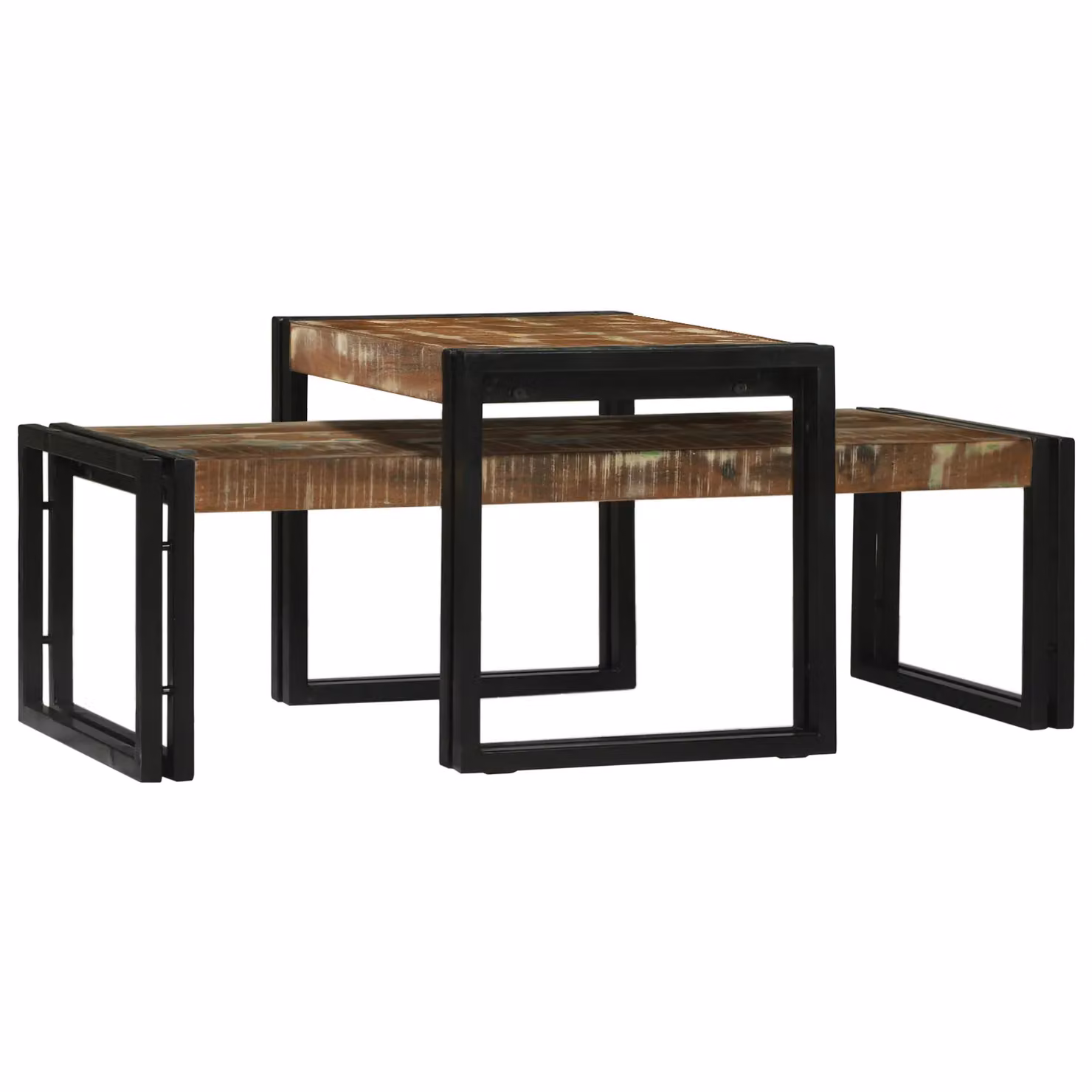Berkfield Home 2 Piece Nested Coffee Table Set in Brown Reclaimed Solid Wood and Metal – 2