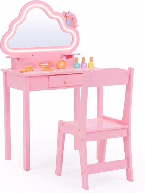 Costway Kids Vanity Set with Hollywood LED Cloud Mirror in Pink