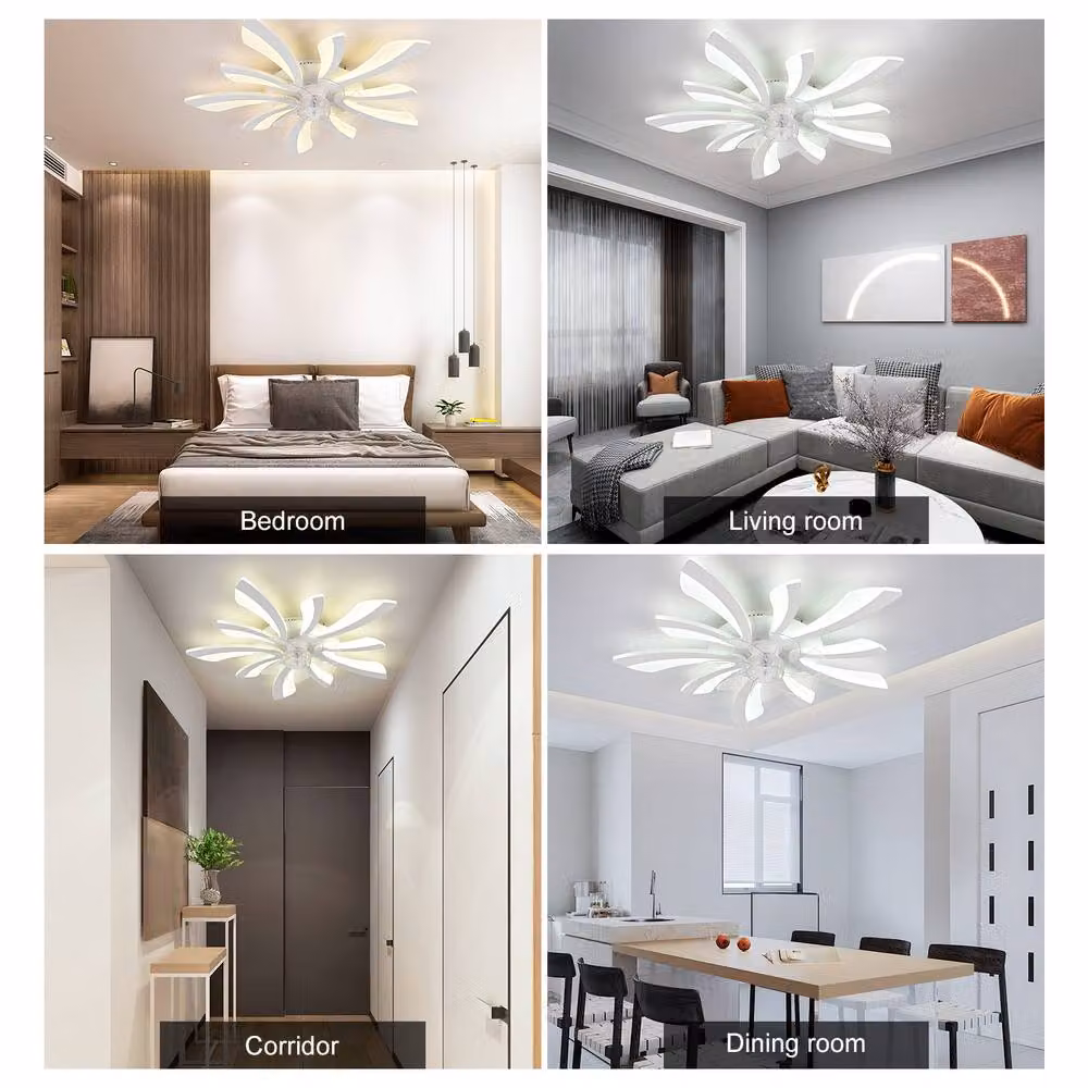 NIVOR Modern White LED Ceiling Fan with 7 Blades, Dimmable Light and Remote Control, 70 cm – 5