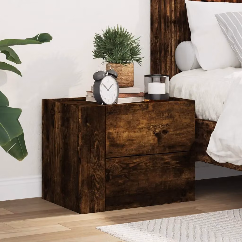 Berkfield Home Wall-mounted Bedside Cabinet in Smoked Oak Brown, W: 45 cm, D: 30 cm, H: 35 cm – 3