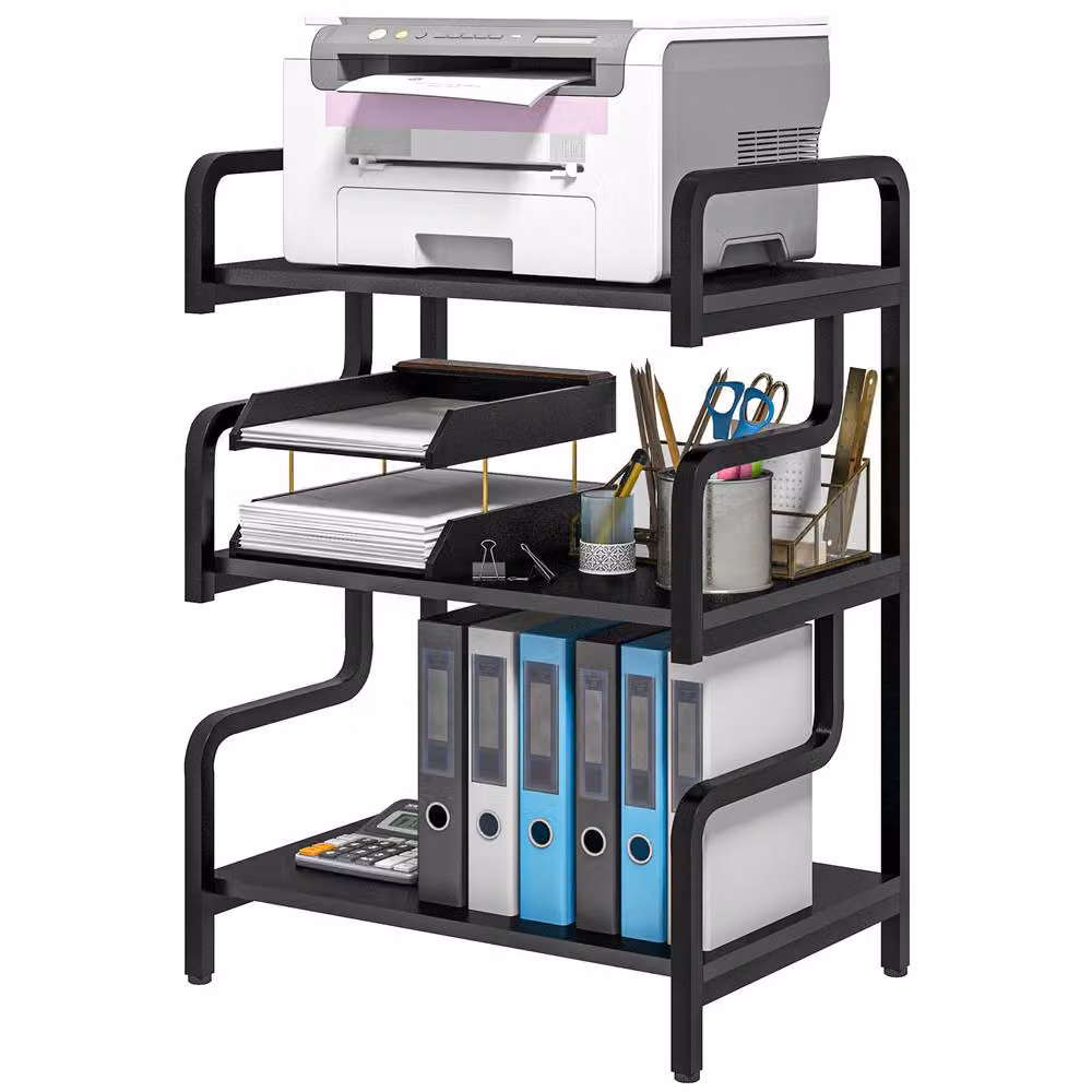STILVORA 3 Tier Printer Stand with Storage Shelves in Matt Black Metal – 3