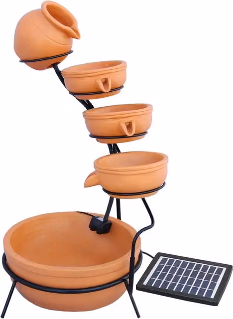 Monstershop Orange Terracotta 4 Tier Spilling Bowls Solar Water Feature – 1