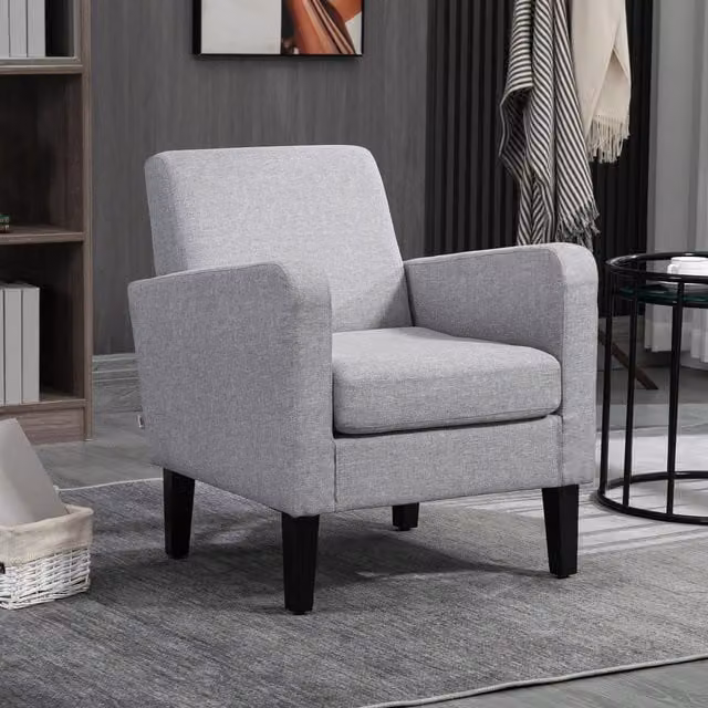 HOMCOM Modern Curved Armchair with Armrests and Thick Fabric Cushion in Light Grey