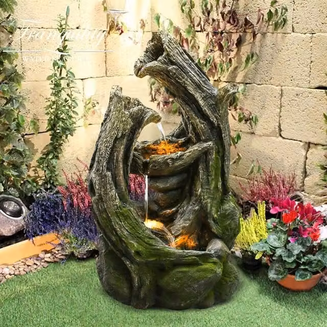 Tranquility Grey Wood Effect Moss Tabletop Cascade Water Feature