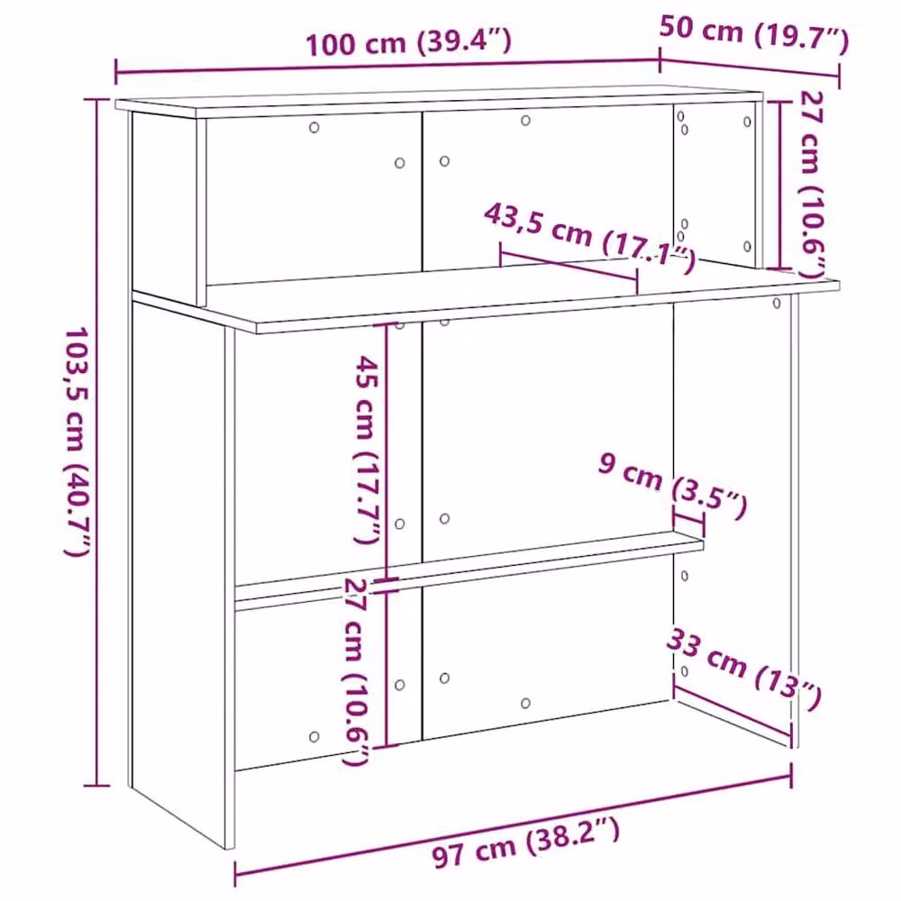Berkfield Home Black Modern Reception Desk in Engineered Wood W/D/H: 100 x 50 x 103.5 cm – 5