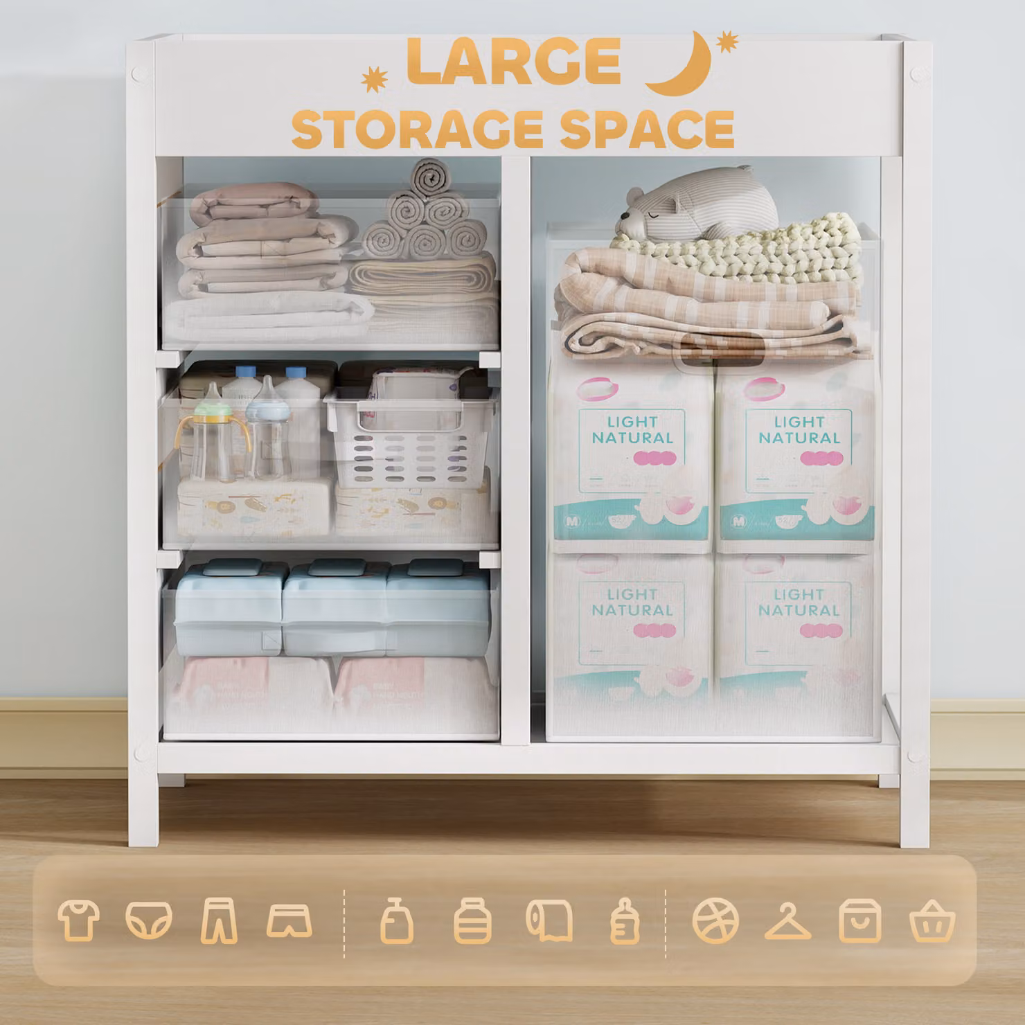 AIYAPLAY Baby Changing Unit with 4 Storage Drawers and Changing Mat, White, W/D/H: 84 x 84 x 84.5 cm – 2