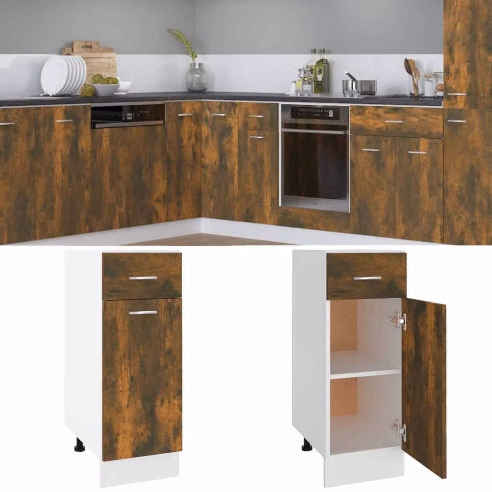 Berkfield Home Smoked Oak Drawer Bottom Cabinet, Brown, W/D/H: 30 x 46 x 81.5 cm – 1