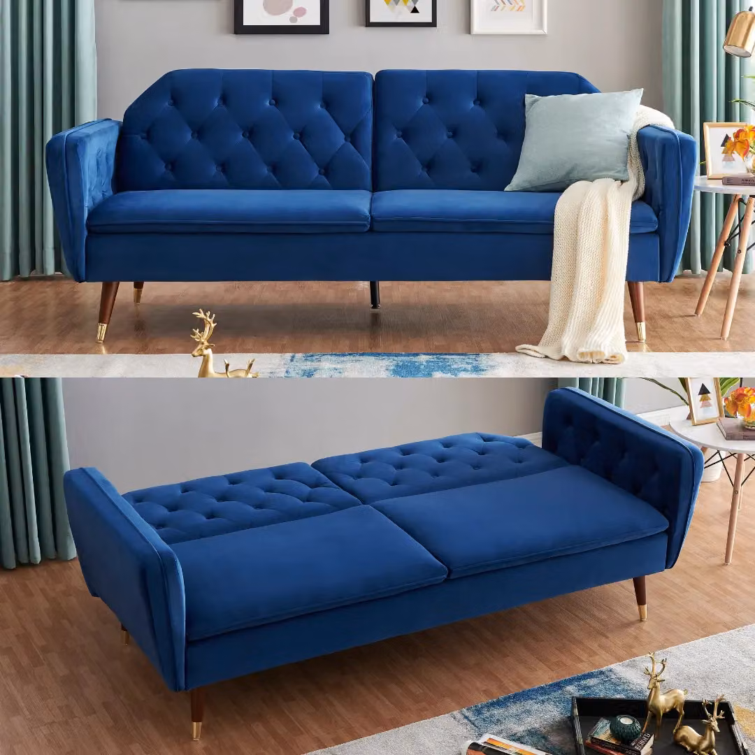 Bravich LTD Victoria 3 Seater Velvet Click Clack Sofa Bed in Blue – 2