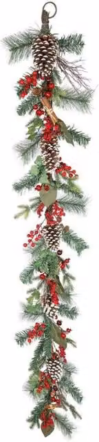 KDMD Rustic Pinecone and Red Berry Christmas Garland in Red and Green