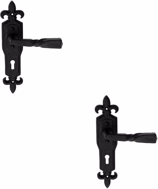 Loops 2x Pair Forged Twisted Ornate Lever on Lock Backplate, Black Antique, W: 22.6 cm, H: 22.6 cm (Backplate: 226 x 50 mm)