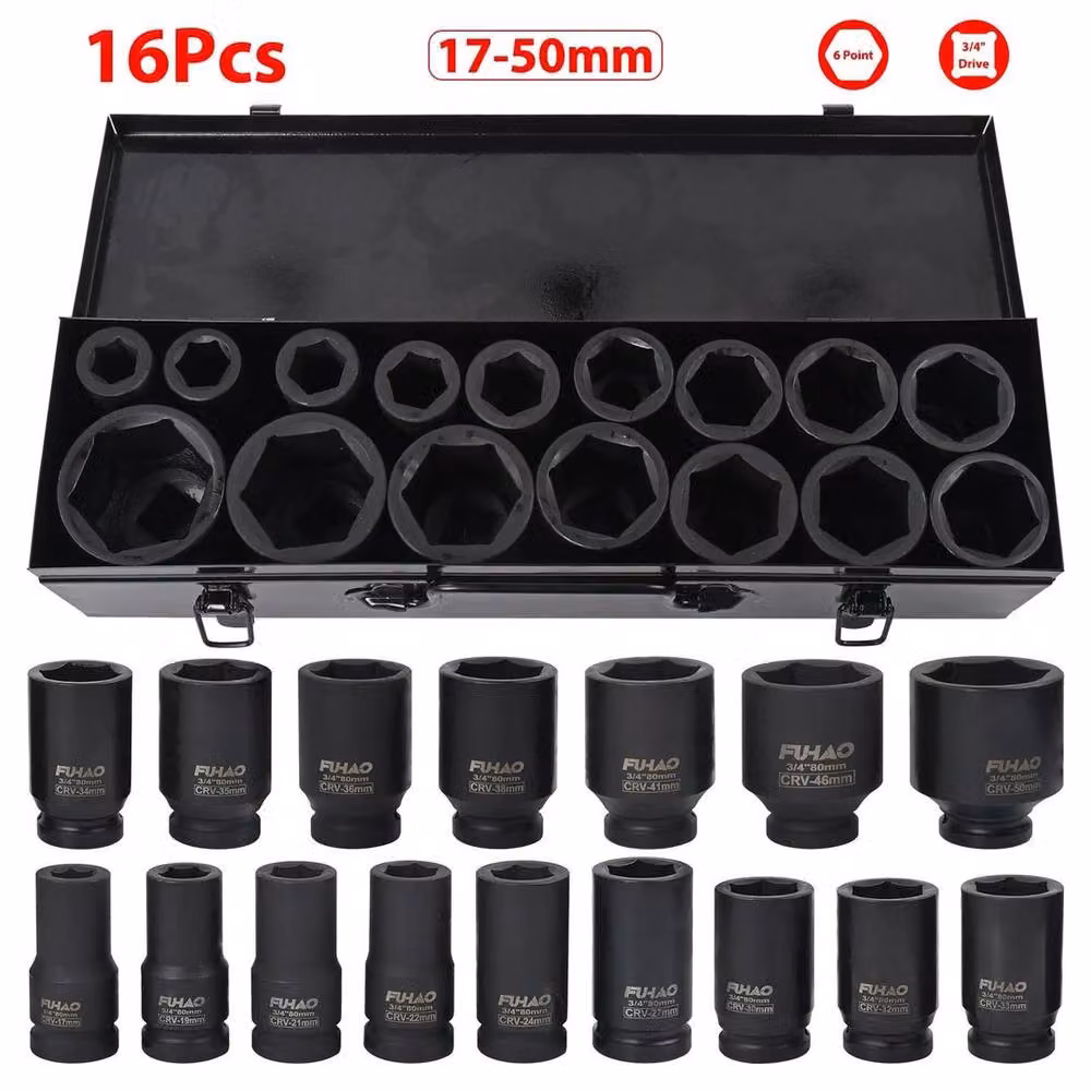 NESTLUNE 16-Piece 3/4 Inch Drive Deep Impact Socket Set, 17-50mm, Black – 4