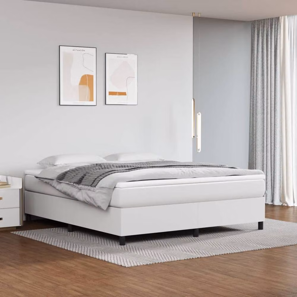 Berkfield Home Durable Box Spring Bed Frame in White Faux Leather, W/D/H: 180 x 200 x 35 cm – 2