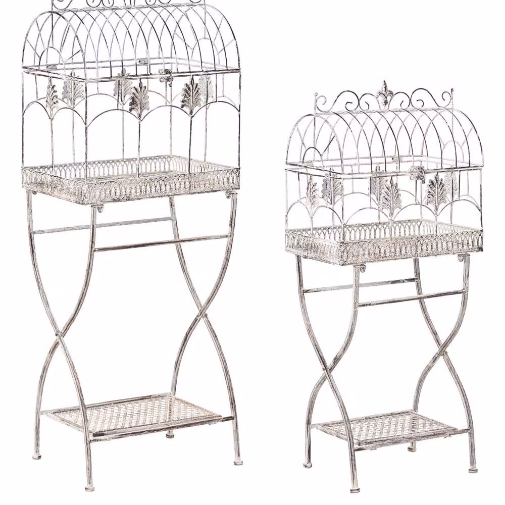 Wyld Haus Vintage Matt Grey Metal Plant Shelf Set of 2 for Indoor or Outdoor Use