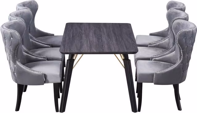 Life Interiors Mayfair Cosmo LUX Modern Rectangular Dining Set with Table and 6 Chairs in Dark Grey, Black and Gold