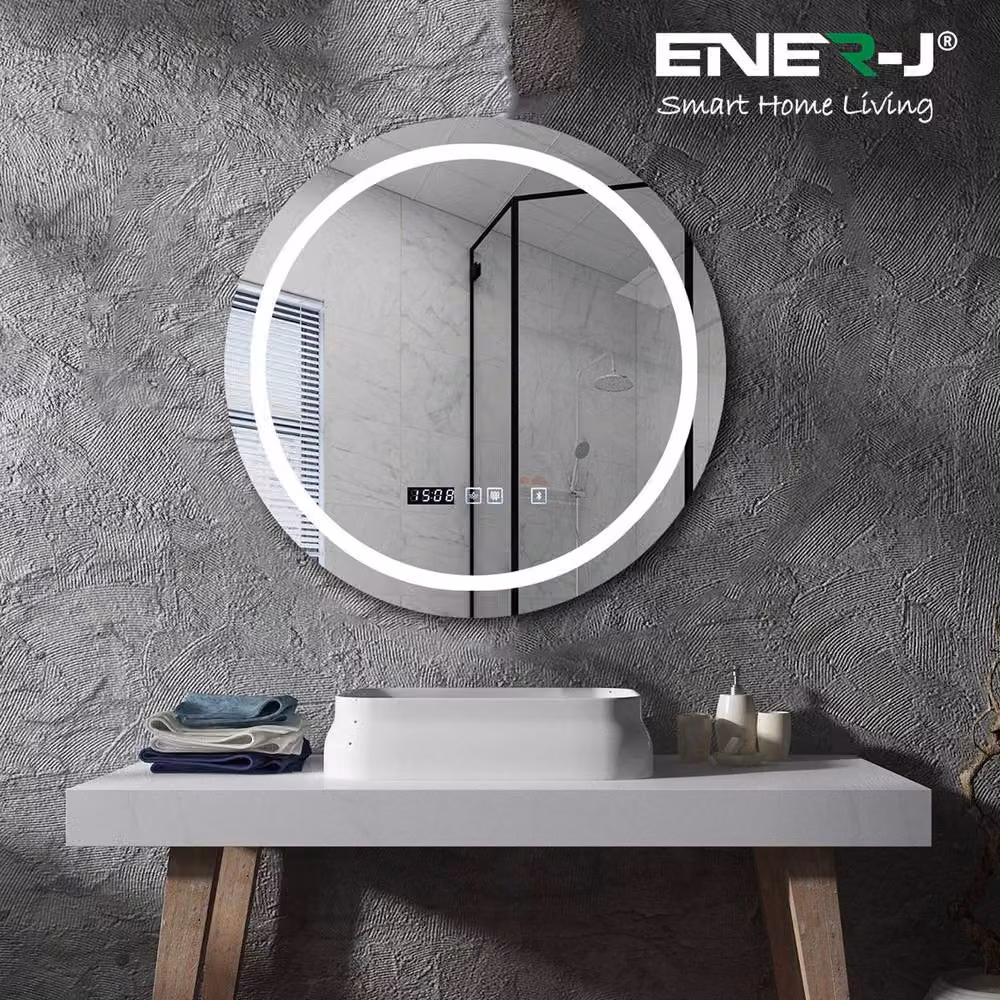 ENER-J Round LED Bluetooth Speaker Bathroom Mirror with Touch Switch, White, Diameter: 70 cm – 2