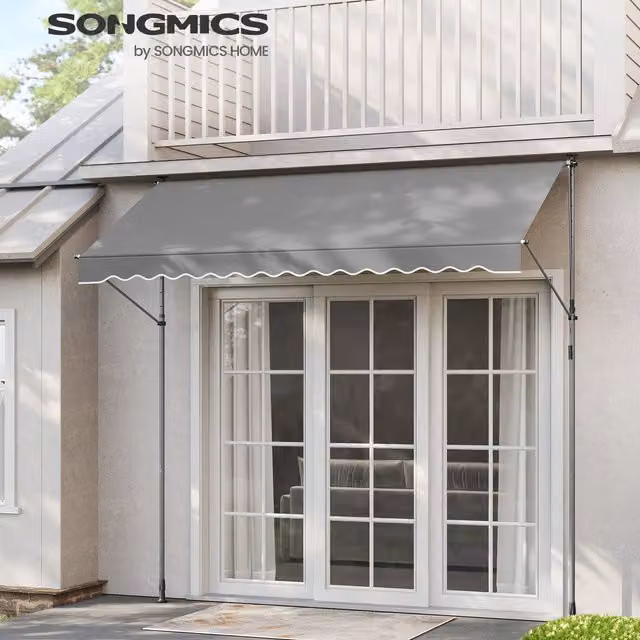 SONGMICS Manual Retractable Awning with Folding Arms in Grey