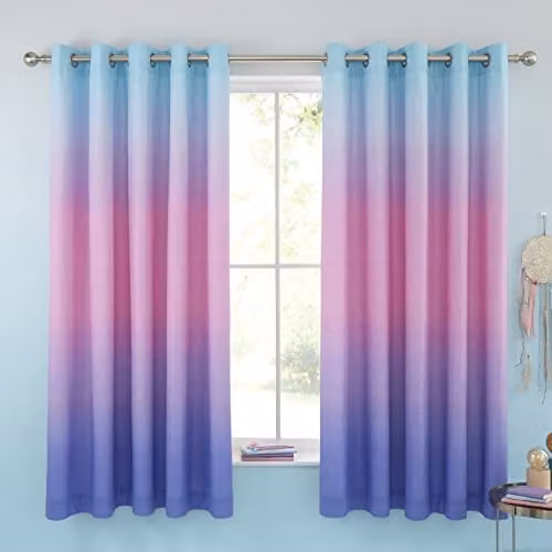 Catherine Lansfield Ombre Rainbow Clouds Lined Eyelet Curtains, Blue Multicolour, W: 168 cm, Drop: 183 cm – 1