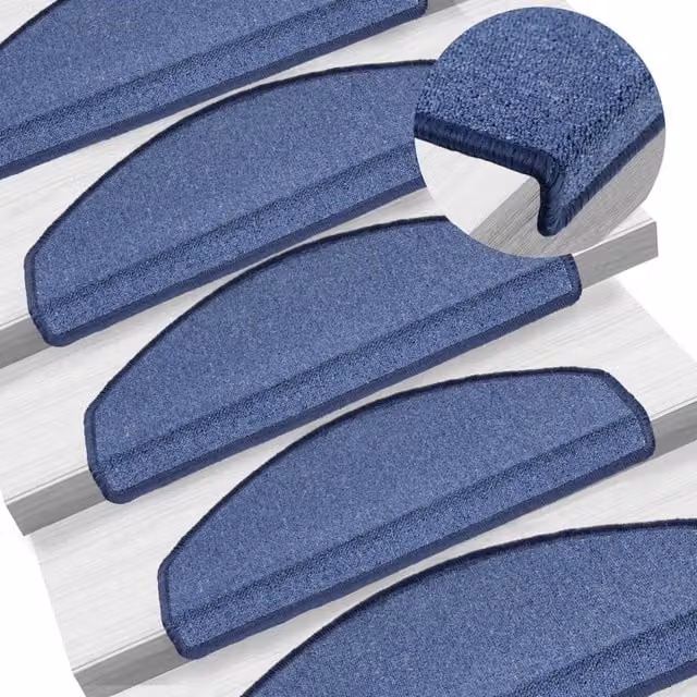Berkfield Home Non-Slip Self-Adhesive Carpet Stair Treads, Blue, 15 Pieces, W: 65 cm, D: 24 cm, H: 4 cm