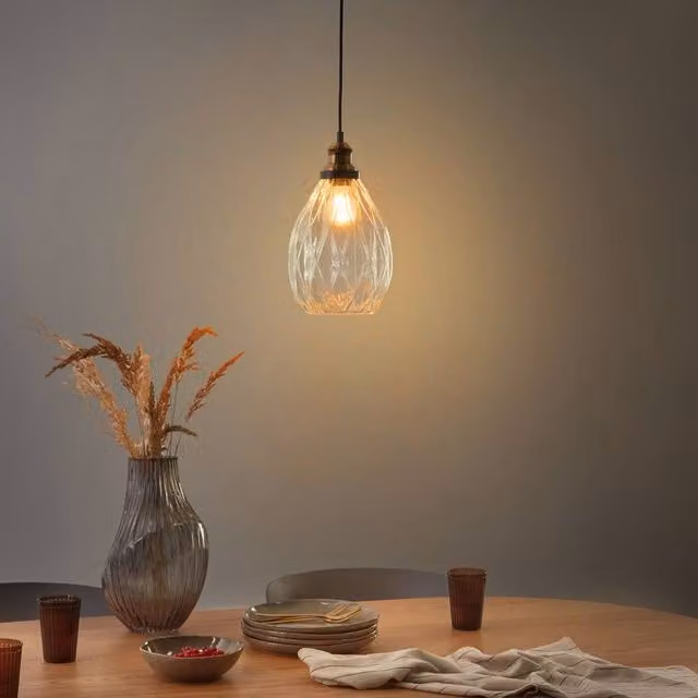 Wyld and Coco Pendant Lamp with Transparent Glass Shade and Gold Brass Metal Frame
