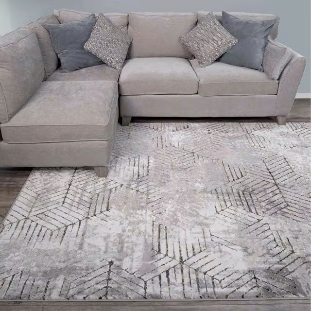 The Rug House Grey and Gold Abstract Modern Rectangular Area Rug W: 150 cm, D: 80 cm