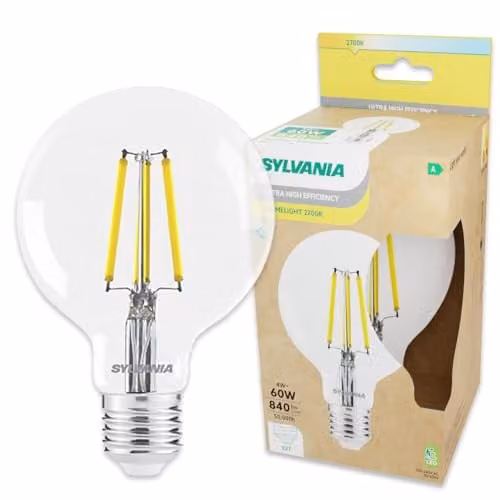SYLVANIA Toledo Platinum RT LED Filament Globe G95 Bulb, E27, Warm White 2700K, 840 Lumens, Transparent Glass