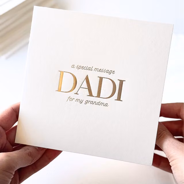 Peacock Supplies Luxury Dadi Grandma Special Message Card in White and Gold